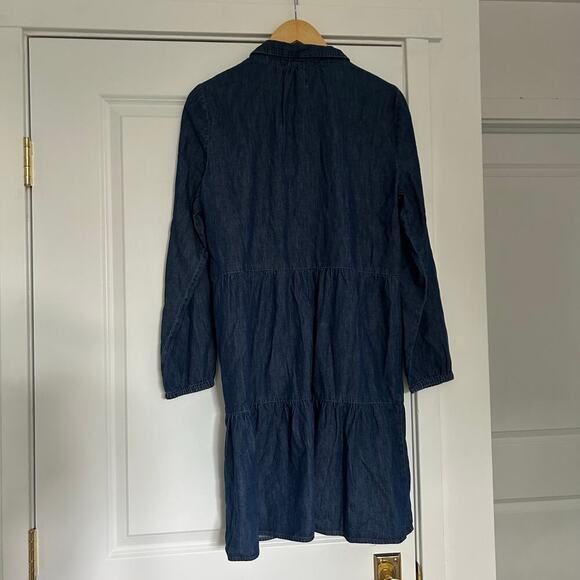 J. Crew Chambray Collared Shirtdress Women’s 14 Blue Western Boho Button Up Mini - Picture 5 of 8